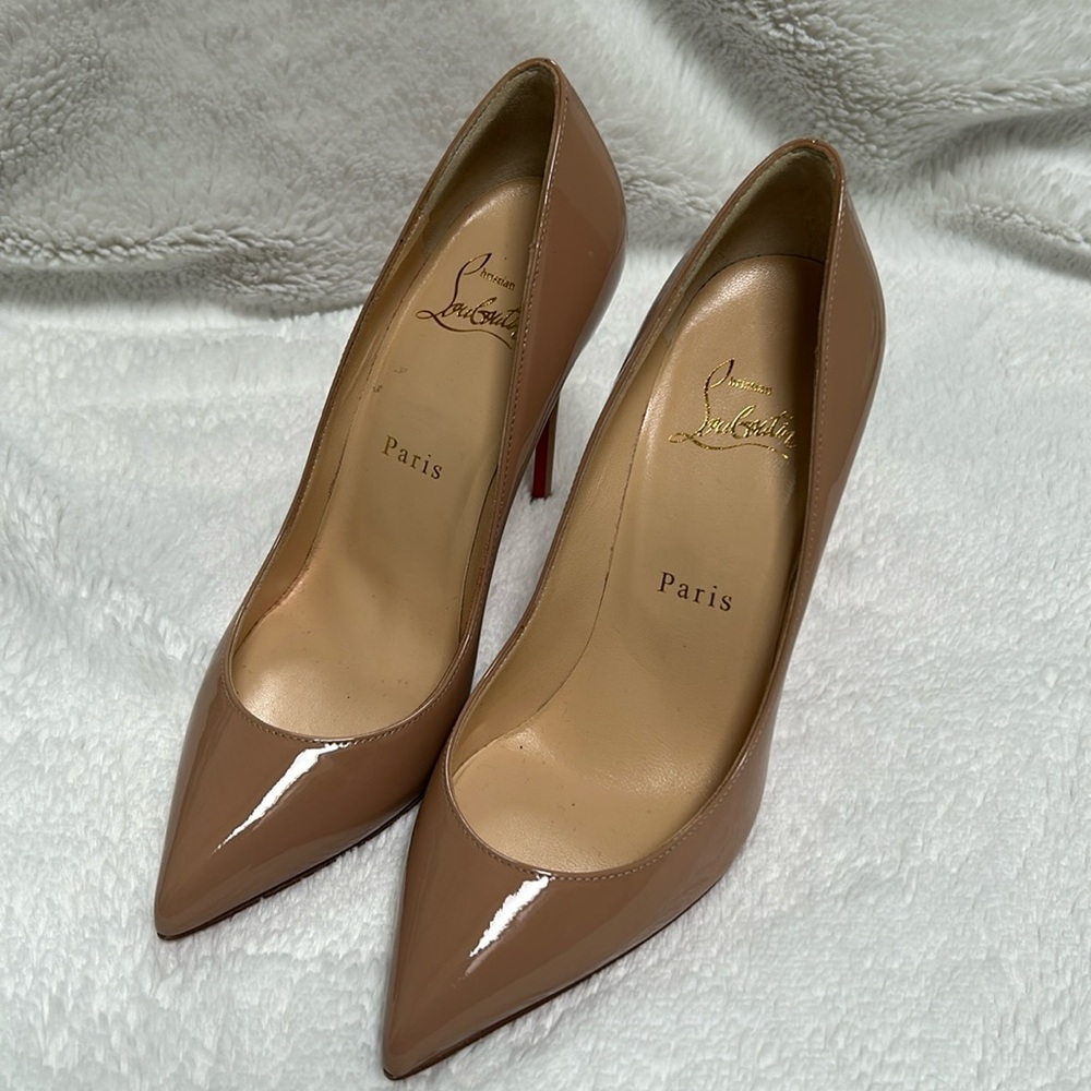 Christian Louboutin Nude Patent Pagille Follies Pointed Toe Pump